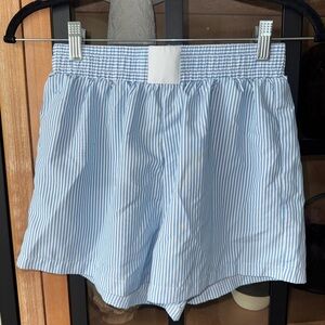 Seersucker boxer shorts logo patch daily drills parke high waisted rise striped